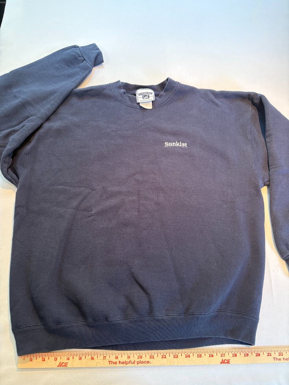 Vintage Lee Ultraweight Sunkist Embroidered Crewneck Sweatshirt Navy USA Fruit L